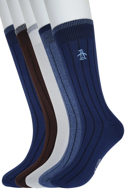 Original Penguin Assorted 5-pack Rib Dress Socks In Blue