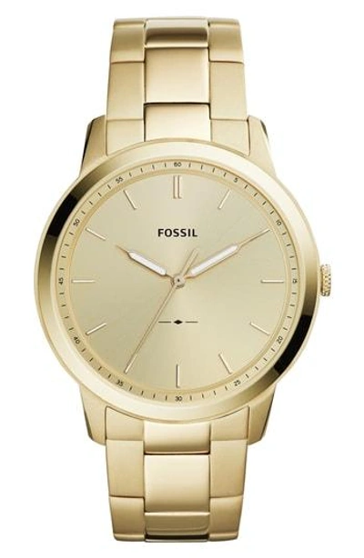 Fossil Men's Minimalist Gold-tone Stainless Steel Bracelet Watch 44mm In Gold