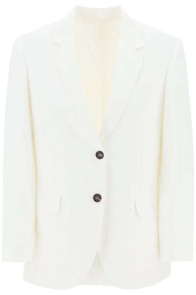 Brunello Cucinelli Viscose Linen Single Breasted Blazer In White