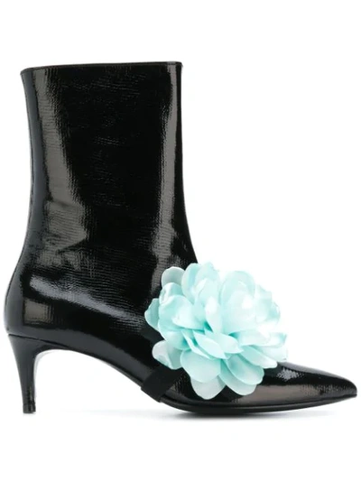 Leandra Medine Flower Ankle Boots In Black