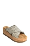 Minnetonka Posey Platform Wedge Slide Sandal In Black-natural Stripe