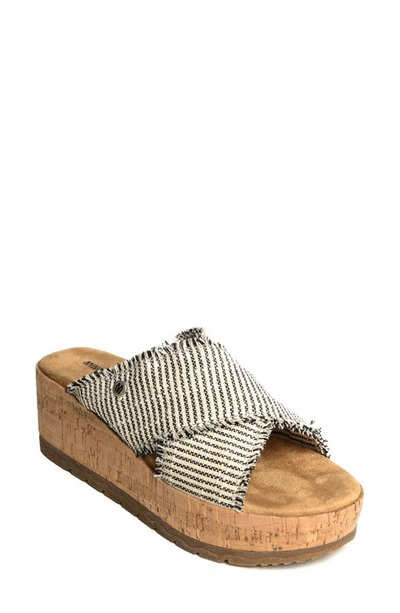 Minnetonka Posey Platform Wedge Slide Sandal In Black-natural Stripe