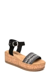 Minnetonka Patrice Ankle Strap Platform Wedge Sandal In Black-white Multi