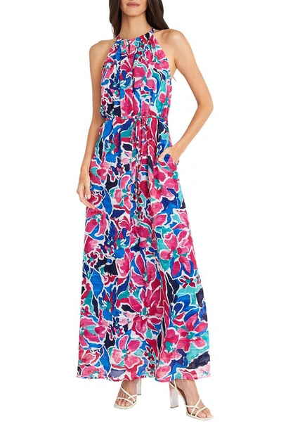 Maggy London Floral Maxi Dress In Soft White/ Raspberry