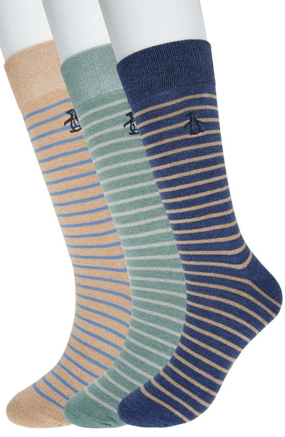 Original Penguin Cecil Stripe 3-pack Crew Socks In Sage