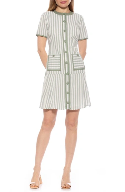 Alexia Admor Brecken Stripe Linen Dress In Green Stripe