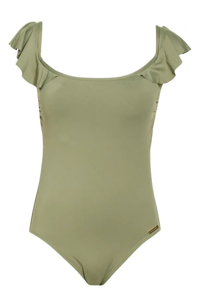 Vince Camuto Off The Shoulder Ruffle One-piece Swimsuit In Army Green