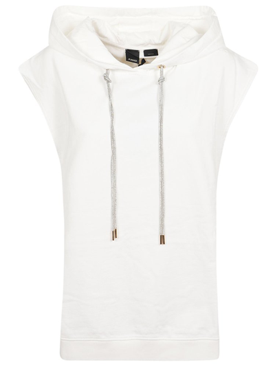 Pinko Drawstring Sleeveless Hoodie In White