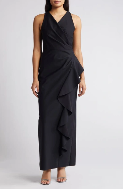 Alex Evenings Ruffle Sheath Cocktail Dress In Black