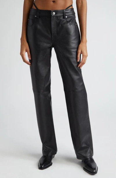 Alexander Wang G-string Detail Leather Five-pocket Trousers In Black