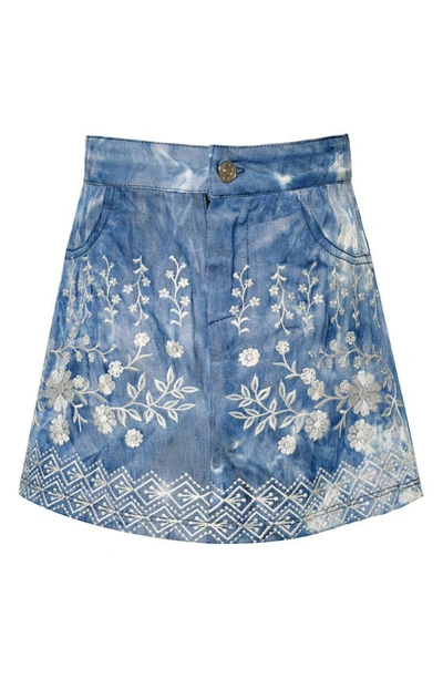 Truly Me Kids' Embroidered Cotton Denim Skirt In Blue Multi
