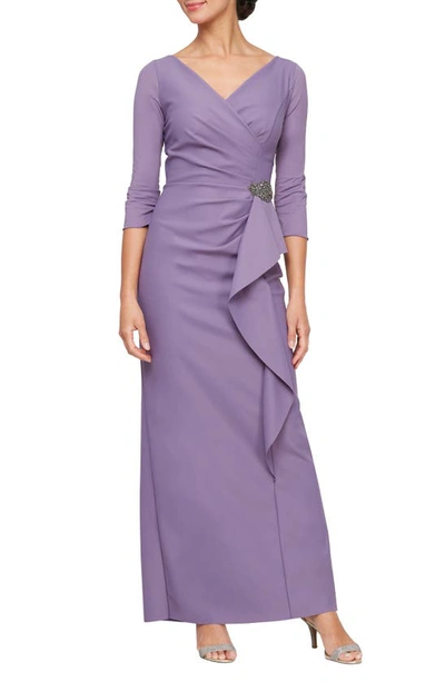 Alex Evenings Ruched Column Gown In Icy Orchid