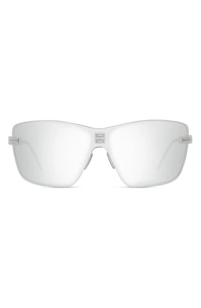 Givenchy 4gem Rectangular Sunglasses In Shiny Palladium / Smoke Mirror