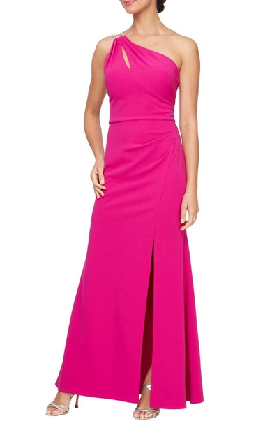 Alex Evenings Rhinestone Strap One-shoulder Gown In Fuchsia