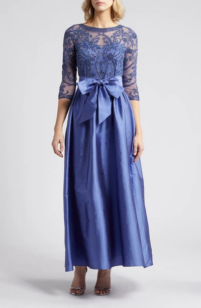 Pisarro Nights Beaded Illusion Neck Taffeta Cocktail Dress