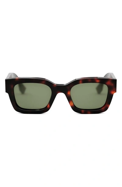 Fendi Signature 50mm Rectangular Sunglasses In Havana/green Solid