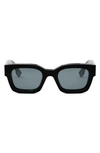 Fendi Signature 50mm Rectangular Sunglasses In Shiny Black / Blue