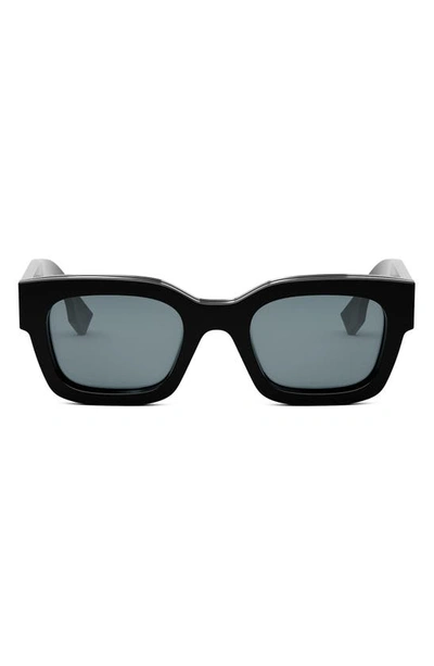 Fendi Signature 50mm Rectangular Sunglasses In Shiny Black / Blue