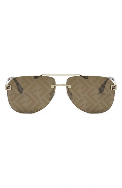 Fendi The  Sky 61mm Pilot Sunglasses In Gold / Brown Mirror