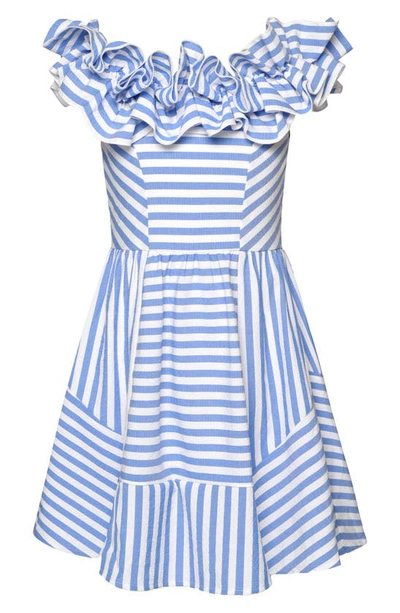 Hannah Banana Kids' Stripe Ruffle Party Dress In Blue/ White