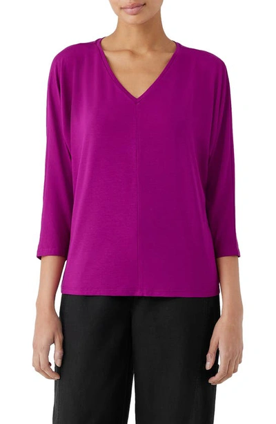 Eileen Fisher V-neck Three-quarter Sleeve Top In Rhapsody