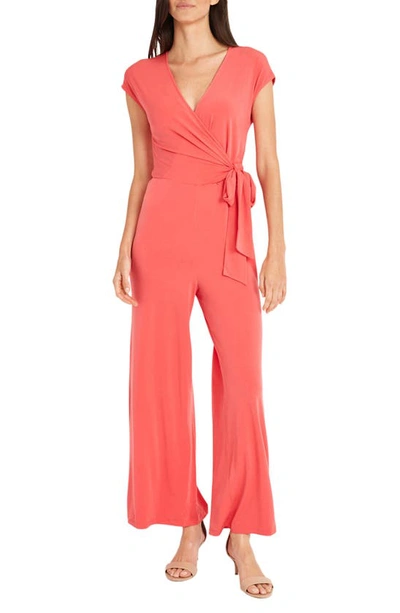 Maggy London Cap Sleeve Tie Wrap Jumpsuit In Paradise Pink