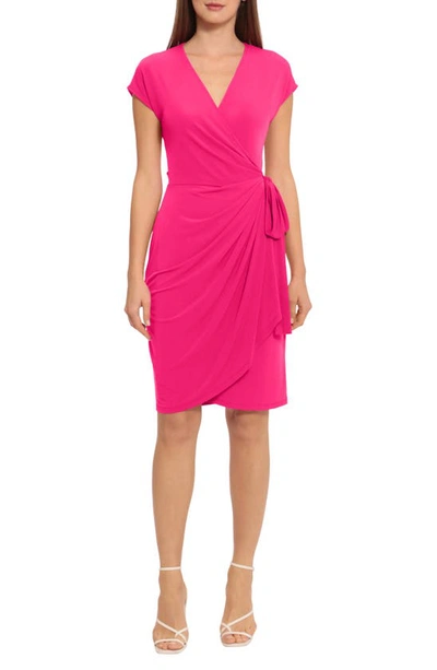 Maggy London Solid Faux Wrap Dress In Electric Pink