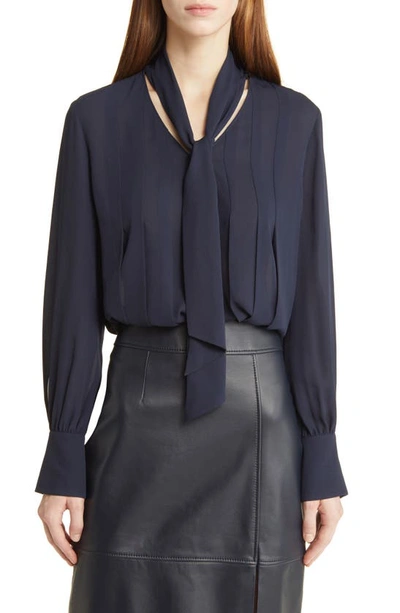 Hugo Boss Bijulia Tie Neck Blouse In Sky Captain