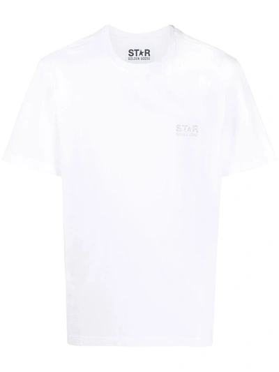 Golden Goose Star M`s Regular T-shirt / Logo/ Big Star Back/ Glitter In 80185 White/silver