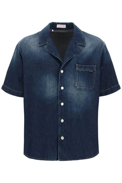 Valentino Shirt In Denim Denim Denim Lav. Blu Scuro In Blue