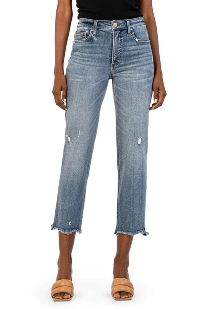 Kut From The Kloth Rachael Fab Ab Frayed High Waist Crop Mom Jeans In Built