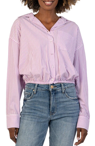 Kut From The Kloth Presley Stripe Crop Button-up Shirt In Lavender/ White