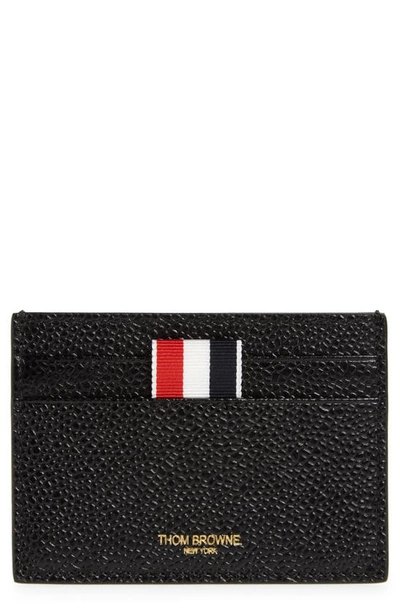 Thom Browne Grained Leather & Canvas Card Holder In Black