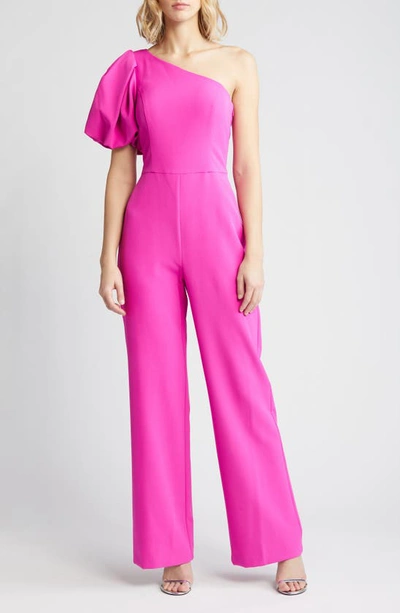 Eliza J One-shoulder Jumpsuit In Hot Pink