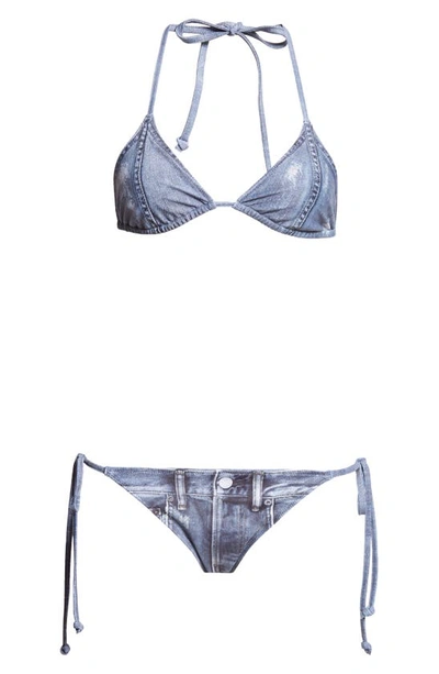 Acne Studios Eini Denim Trompe L'oeil Two-piece Swimsuit In 822 Denim Blue