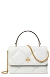 Tory Burch Mini Kira Diamond Quilted Leather Top Handle Bag In Blanc