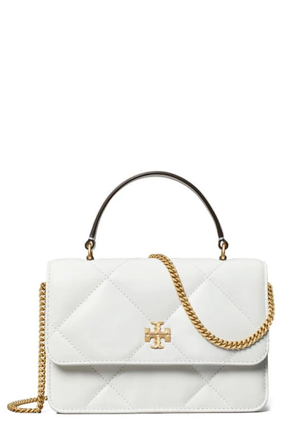 Tory Burch Mini Kira Diamond Quilted Leather Top Handle Bag In Blanc