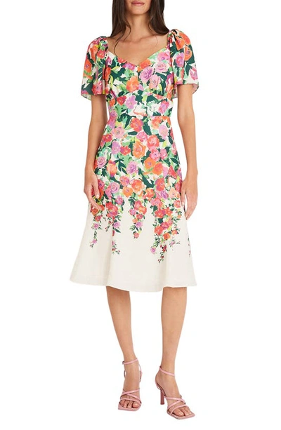Maggy London Floral Sweetheart Neck Dress In Ivory,mango