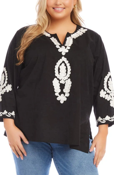 Karen Kane Embroidered Cotton Tunic Top In Black