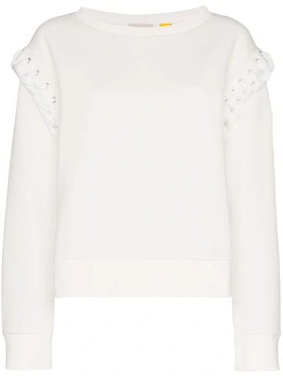 Moncler Braided Sleeve Cotton Blend Sweatshirt In White