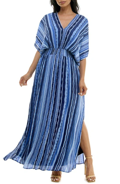 Nina Leonard Dolman Sleeve Smocked Maxi Dress In Navy Multi