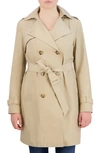 Cole Haan Hooded Double-breasted Trench Coat In Khaki