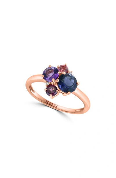 Effy 14k Gold Diamond & Amethyst Cluster Ring In Rose Gold/ Multi