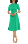 Maggy London Short Sleeve Necktie Midi Dress In Bright Jade