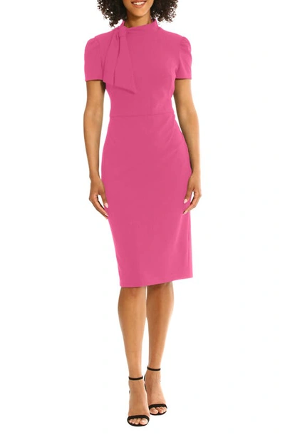 Maggy London Tie Neck Puff Sleeve Scuba Crepe Dress In Energy Pink