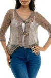 Nina Leonard Open Knit Bolero Cardigan In Mocha