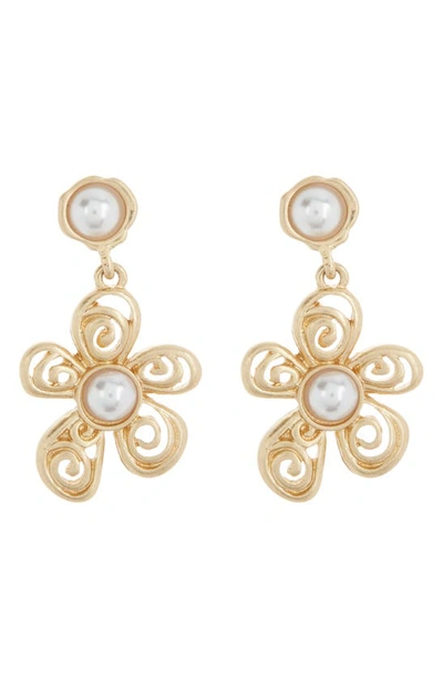 Melrose And Market Imitation Pearl Flower Drop Earrings In Gold/ Imitation Pearl