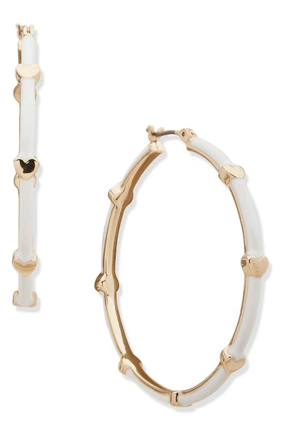 Dkny Heart Enamel Hoop Earrings In Gold/ White