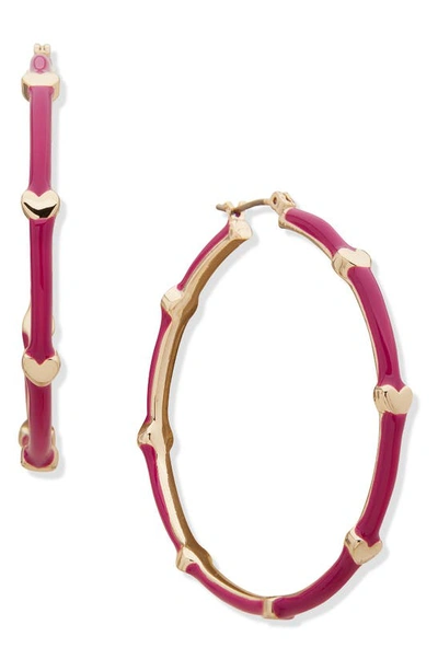 Dkny Heart Enamel Hoop Earrings In Gold/ Pink