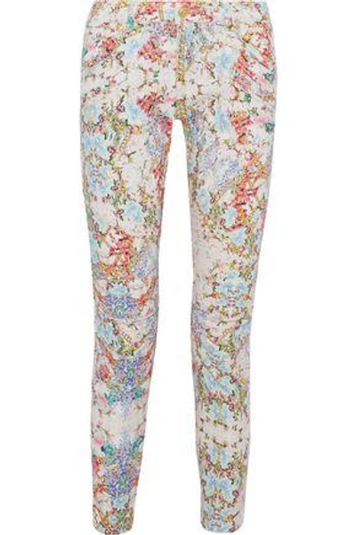 Pierre Balmain Woman Moto-style Cropped Floral-print Low-rise Slim-leg Jeans Off-white